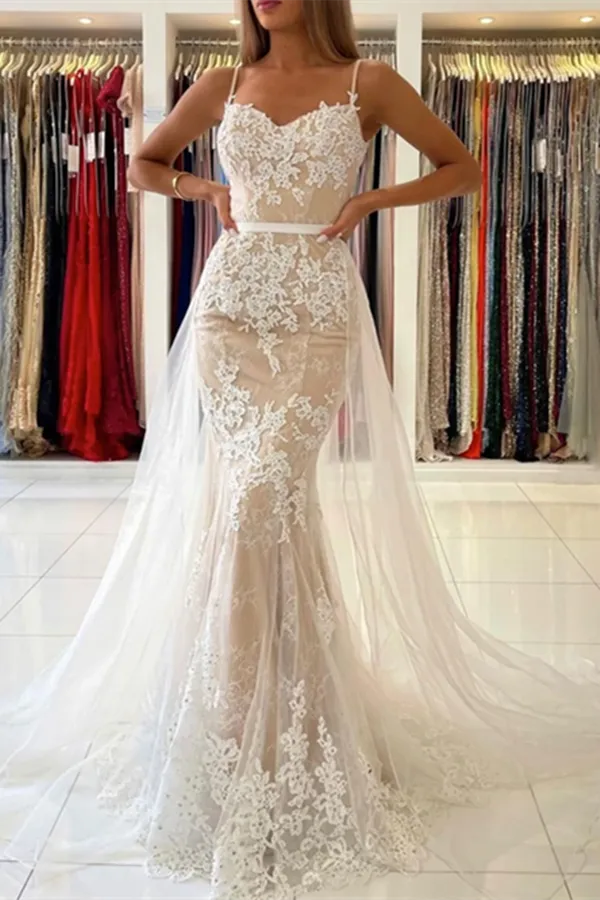 Anneprom Elegant V Neck Mermaid Open Back Champagne Lace long Prom Dresses, Champagne Lace Formal Graduation Evening Dresses APP0546