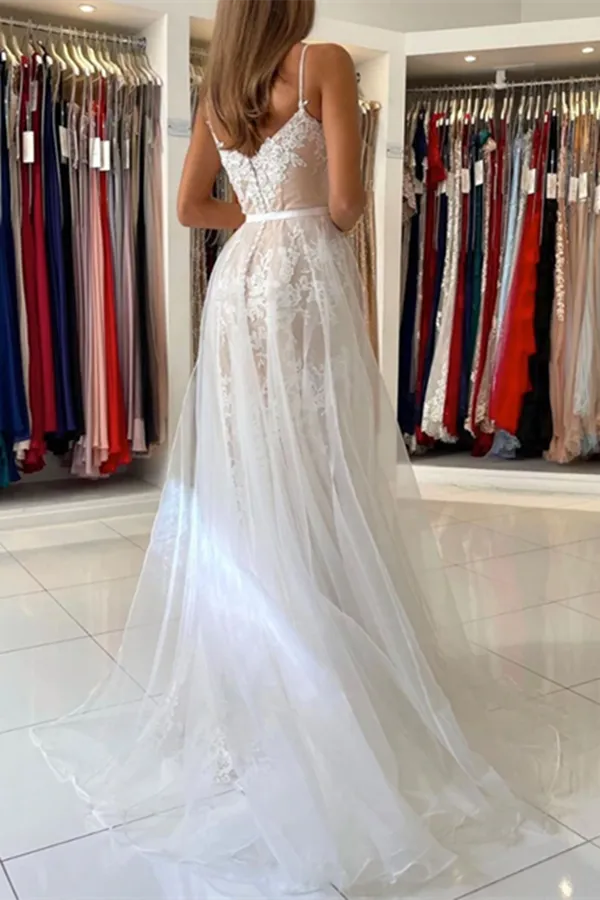 Anneprom Elegant V Neck Mermaid Open Back Champagne Lace long Prom Dresses, Champagne Lace Formal Graduation Evening Dresses APP0546