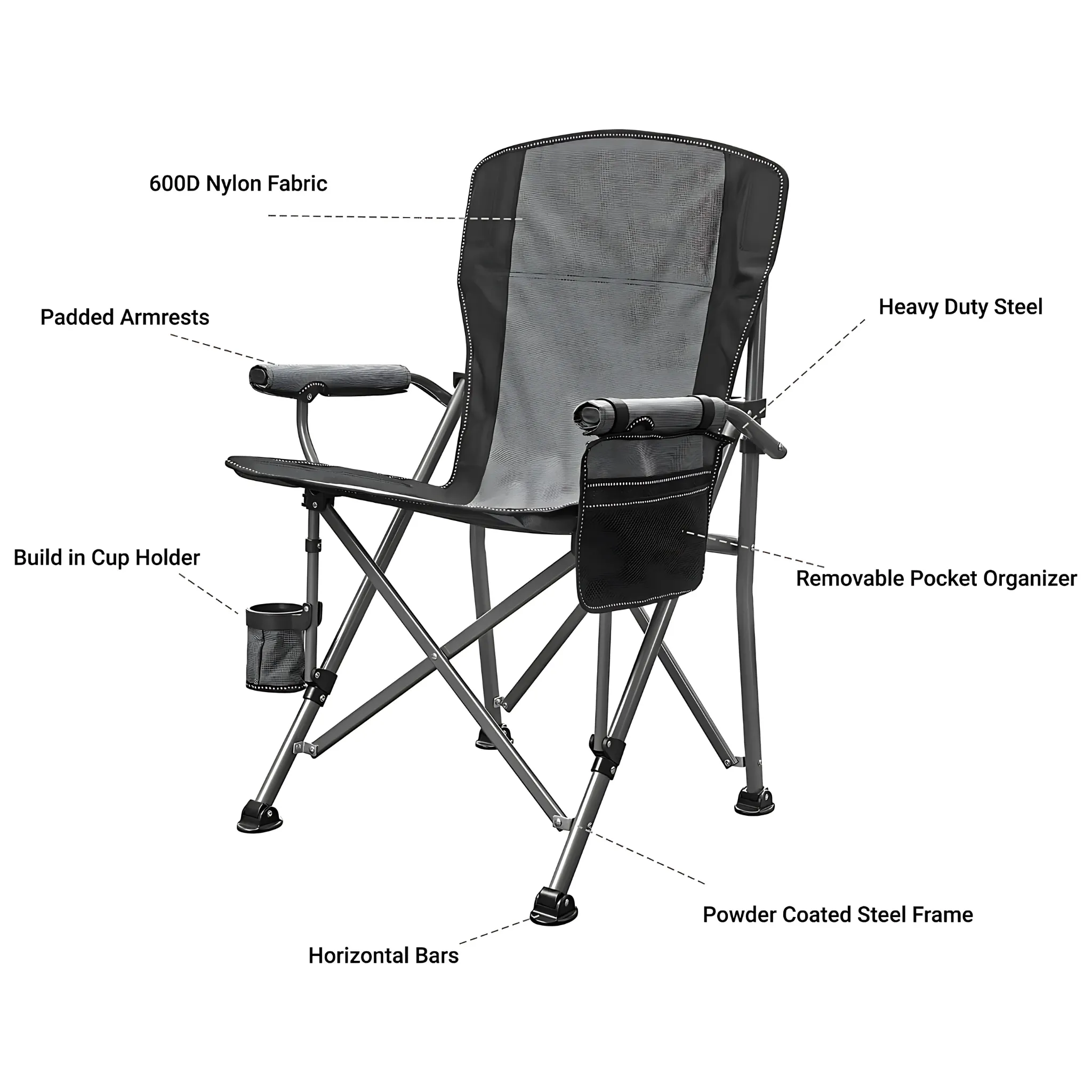 Extra-Large Portable Camping Chair with Canopy Shade Lightweight, Durable, Heavy-Duty Folding Indoor Outdoor Boss Chair