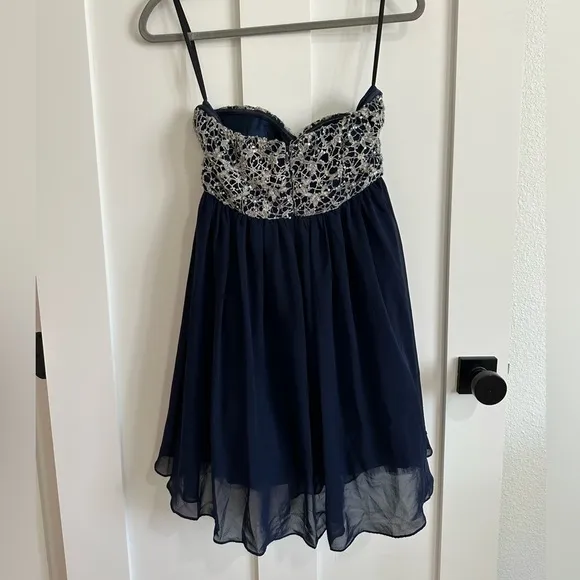 GB Gianni Bini Navy Blue Formal Dress, Small, High-Low Hem, Hoco, prom, formal