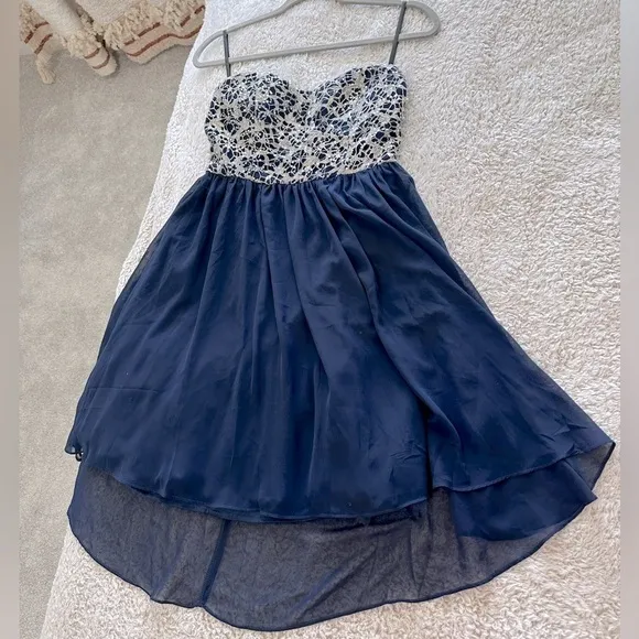 GB Gianni Bini Navy Blue Formal Dress, Small, High-Low Hem, Hoco, prom, formal