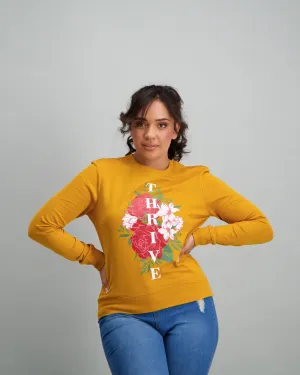 Ladies Thrive Slogan Flocked Top - Mustard