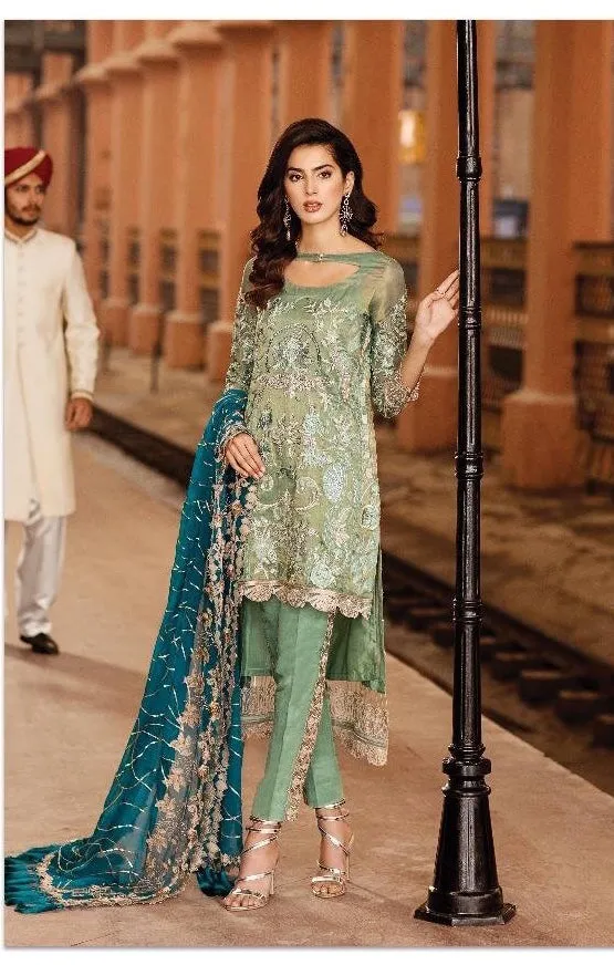 Pakistani Party Suit In Mint Green Color Model# C 1804