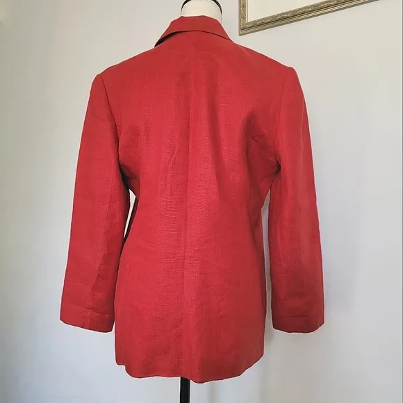 Red Linen Blend Blazer Long Sleeves Top Tailored Size 8/10 Red‎ Sophisticate