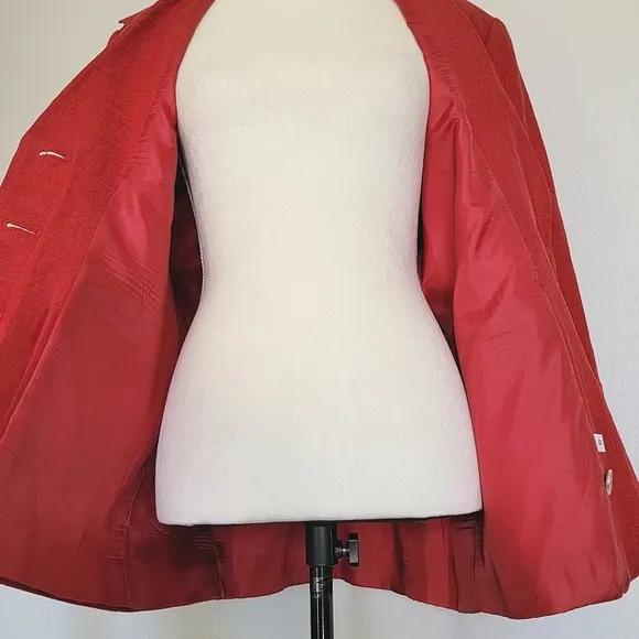 Red Linen Blend Blazer Long Sleeves Top Tailored Size 8/10 Red‎ Sophisticate