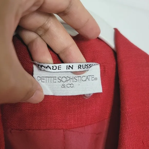 Red Linen Blend Blazer Long Sleeves Top Tailored Size 8/10 Red‎ Sophisticate