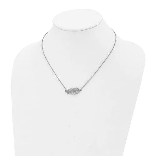 Stainless Steel Polished Leaf with CZs Necklace