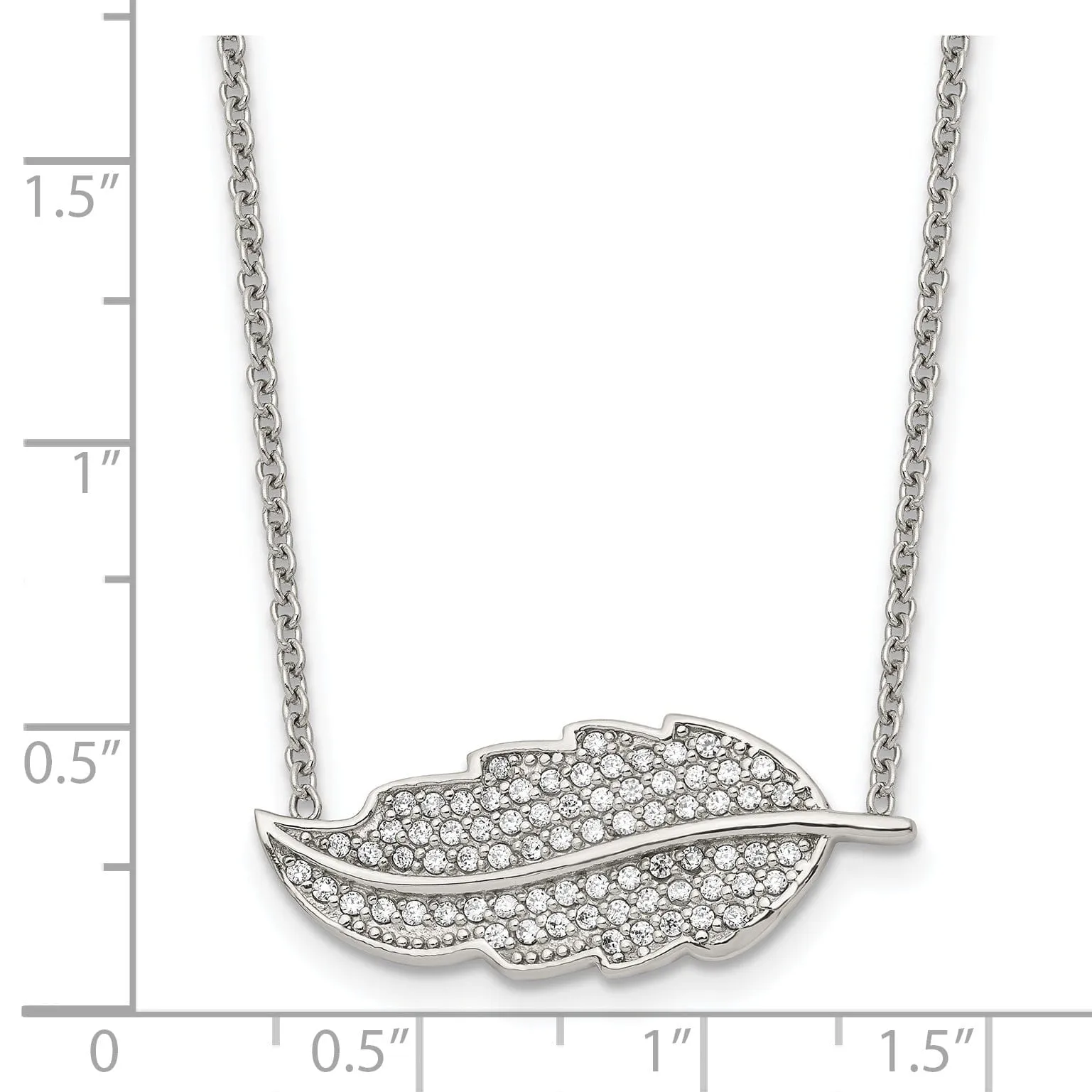 Stainless Steel Polished Leaf with CZs Necklace