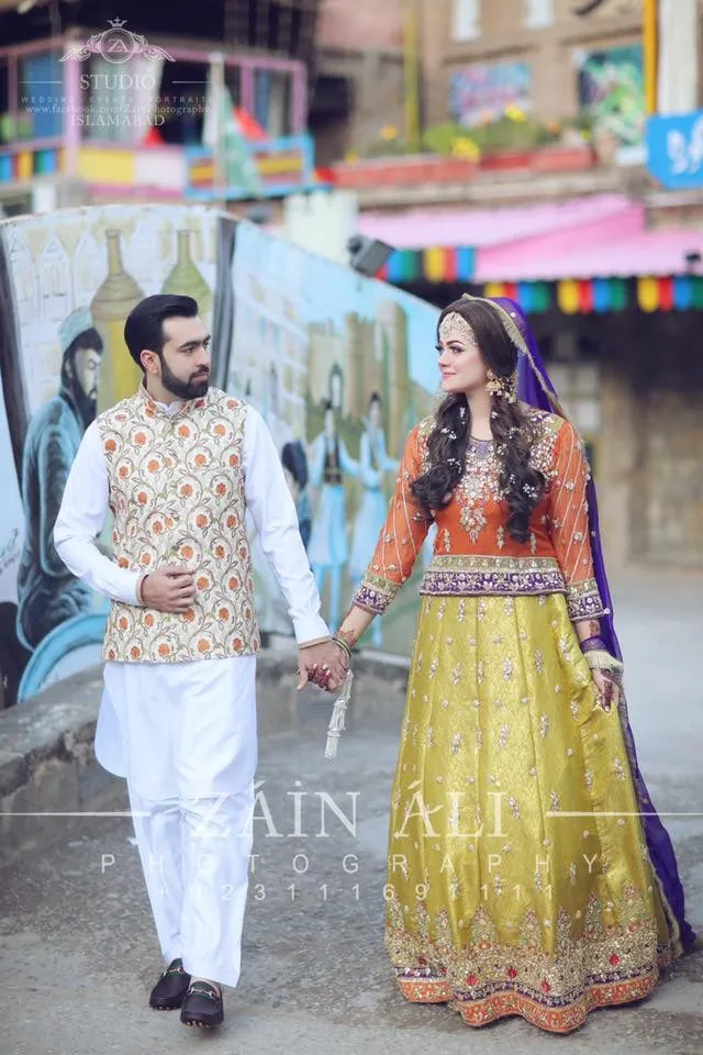 Stylish Mehndi Lahnga Choli in Orange Green And Purple Color Model # M 1810