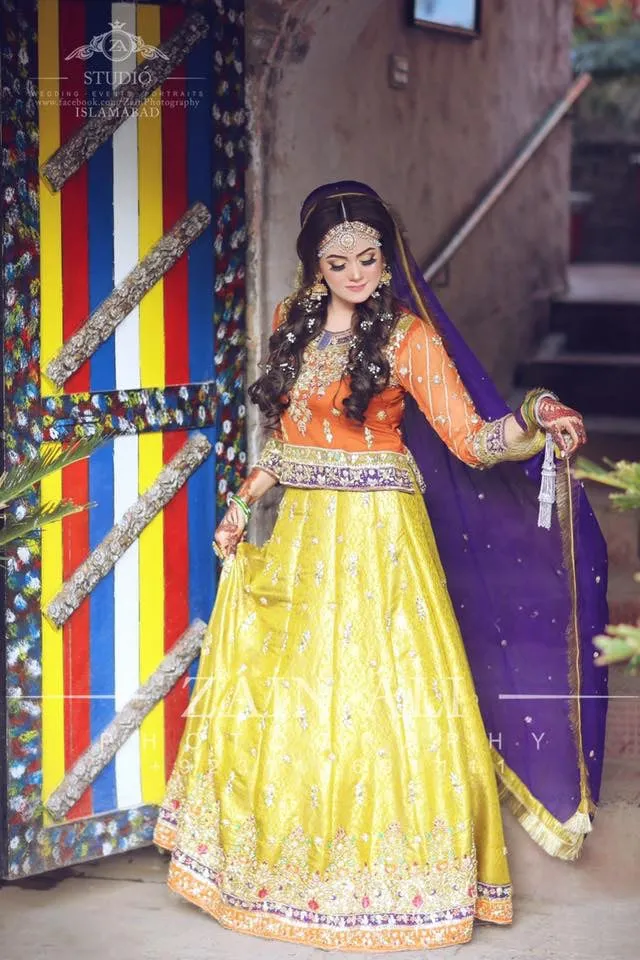 Stylish Mehndi Lahnga Choli in Orange Green And Purple Color Model # M 1810