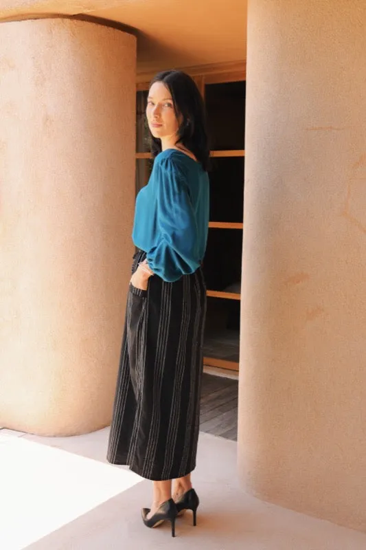 Trisha Skirt - Pinstripe Linen
