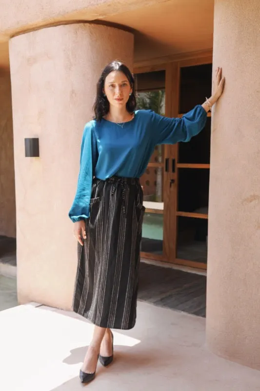 Trisha Skirt - Pinstripe Linen