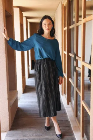 Trisha Skirt - Pinstripe Linen