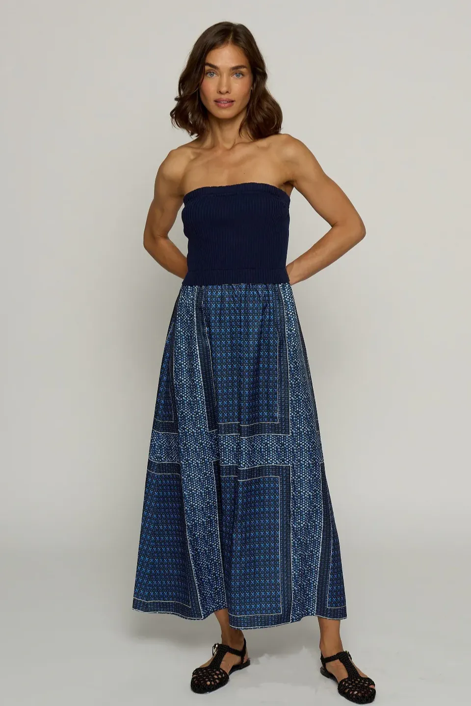 Tube Dress With Woven Skirt