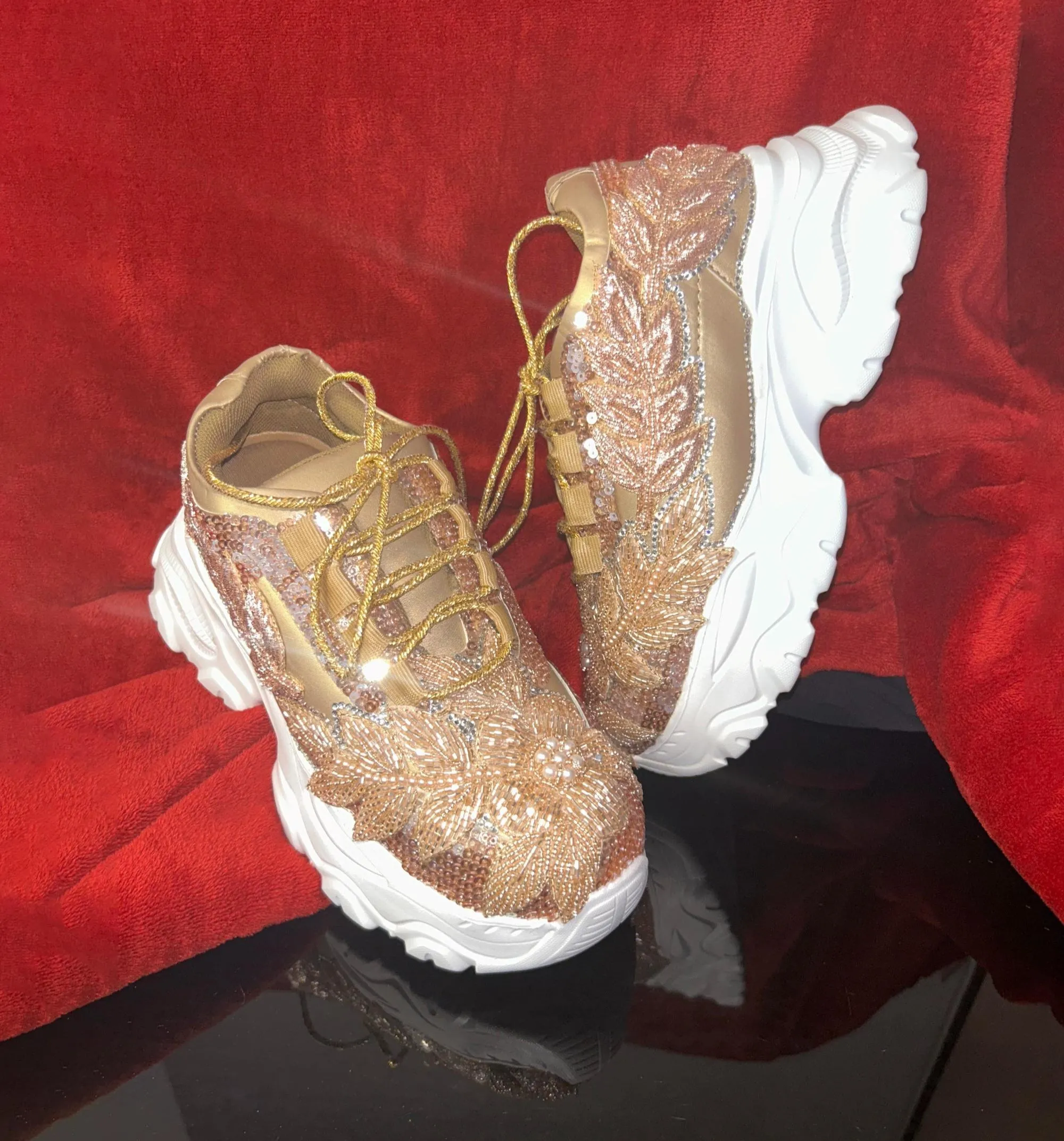 Twilight rose gold embroidered sneakers