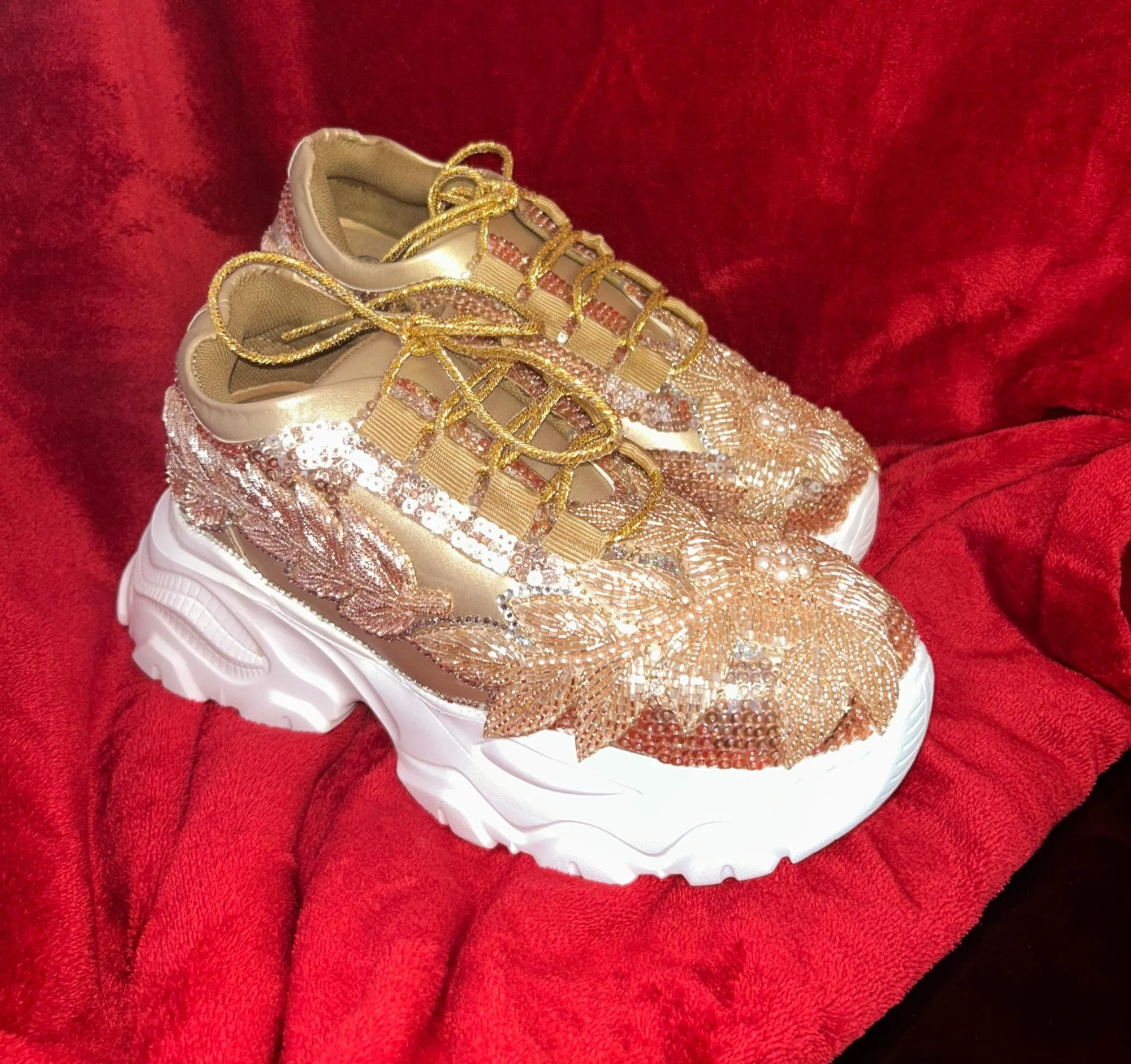 Twilight rose gold embroidered sneakers